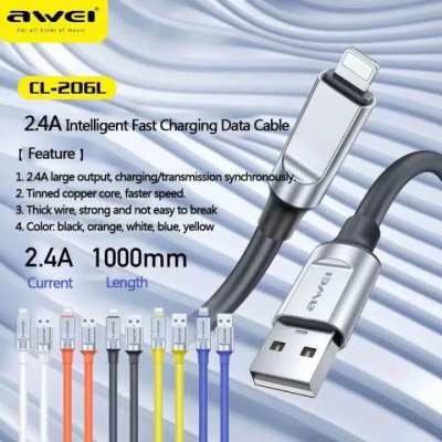 Awei CL-206L Lightning Cable Fast Charging 2.4A USB Data Sync Cord For iPhone ( Multi Color )