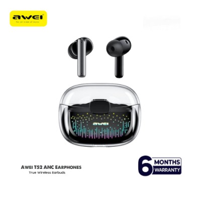 Awei T52 ANC TWS Wireless Earbuds Colorful Breathing Light Headphones